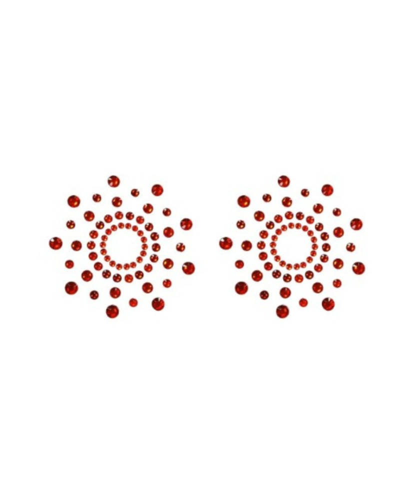Paire de cache tétons adhésifs strass rouge 